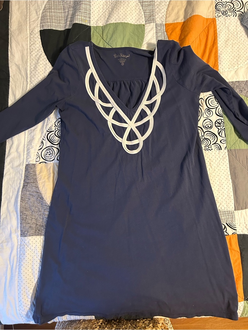 Lilly Pulitzer Navy Long-Sleeve Dress with White Rope Trim
